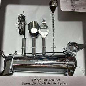 DACHSHUND SILVER BAR SET, 5 piece Bar Tool set